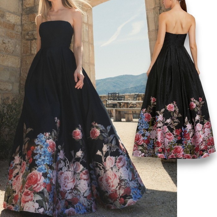 [Mac Duggal] 華やかエレガンス フローラル ブロケード ドレス