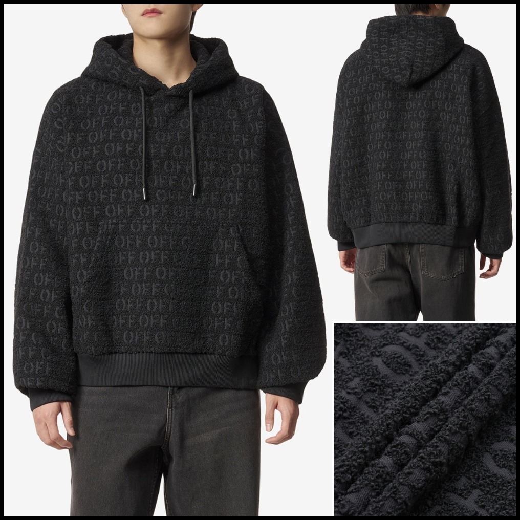 正規品★Off-White★ロゴ ブークレ フーディ BLACK 関税送料込