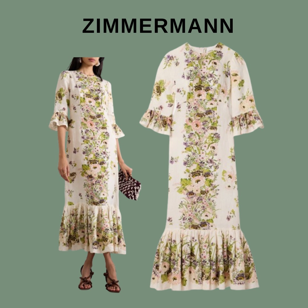 ZIMMERMANN ミディ丈ワンピース ラッフル付き【関税なし】