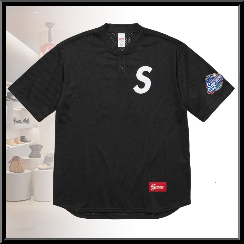 超人気!SUPREME Sロゴ ベースボール ヘンリーネック 半袖Tシャツ