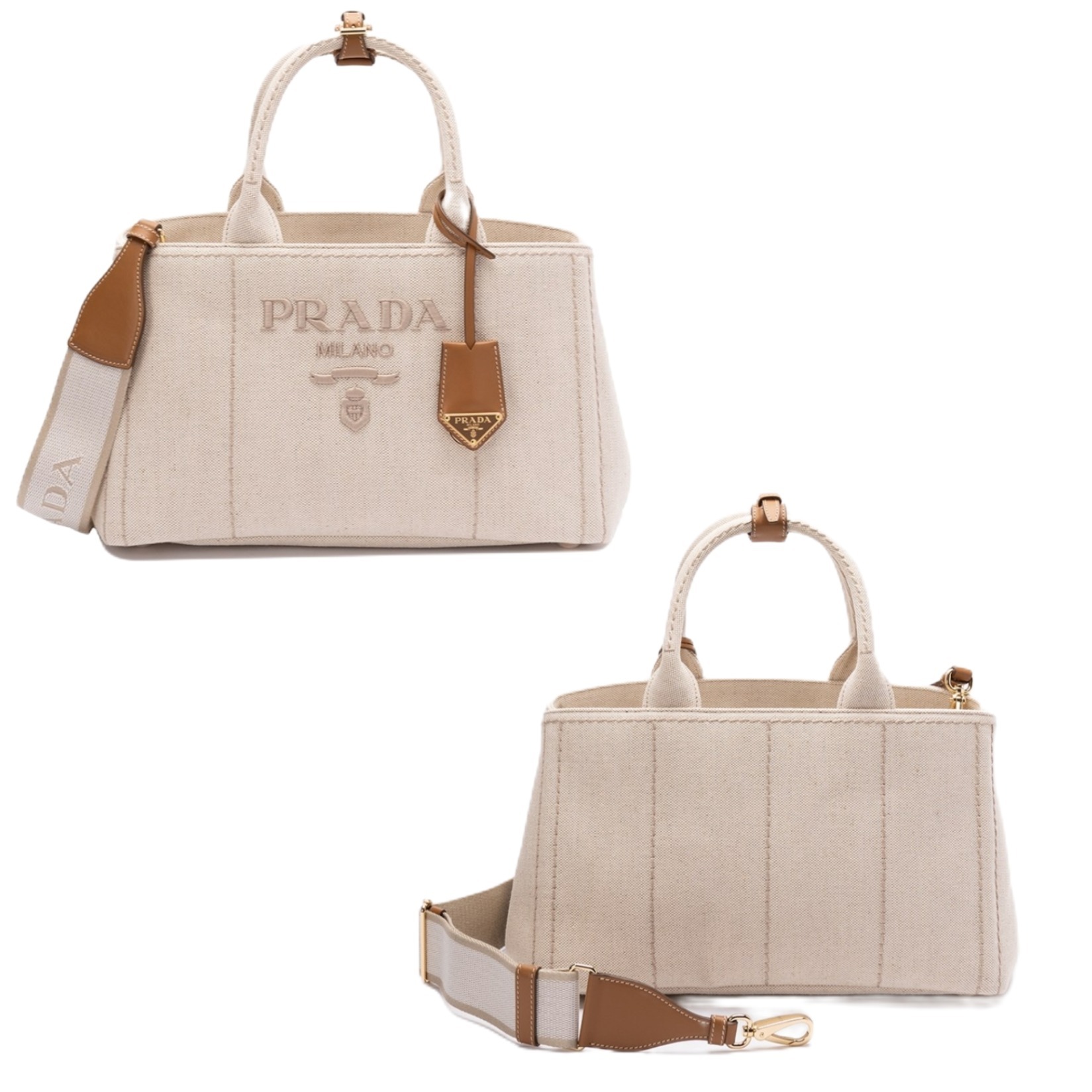 PRADA プラダ ロゴ入り コットン&リネントートバッグ