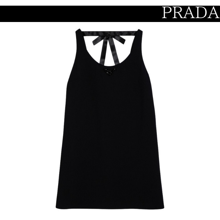 関税込★VIP価格【PRADA】リボン付きベルベットミニドレス