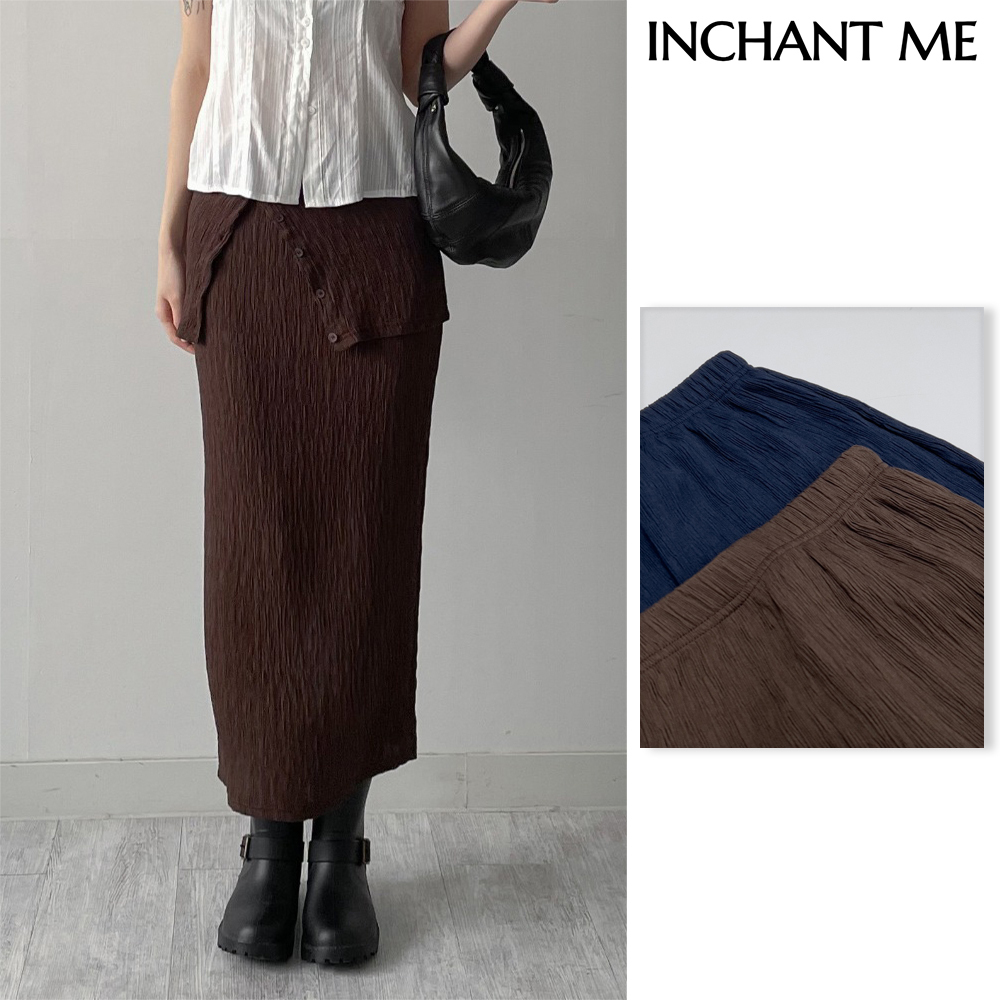 【INCHANT ME】[Wrap set] Pleated H-line long skirt