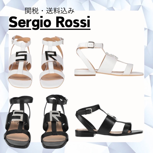関税・送料込み【Sergio Rossi】ロゴ レザーフラットサンダル