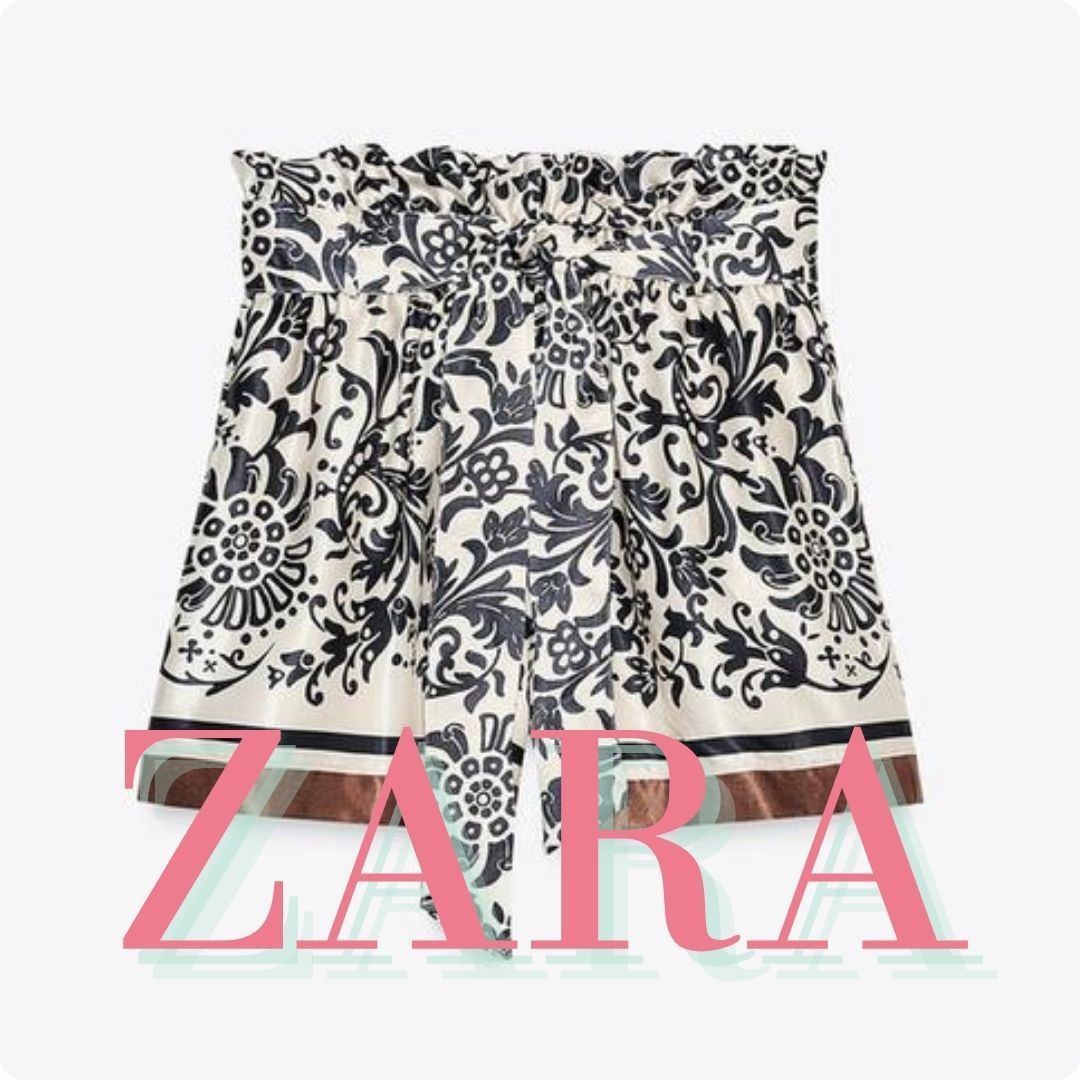 ZARA プリントサテンペーパーバッグバミューダパンツ 1165/080