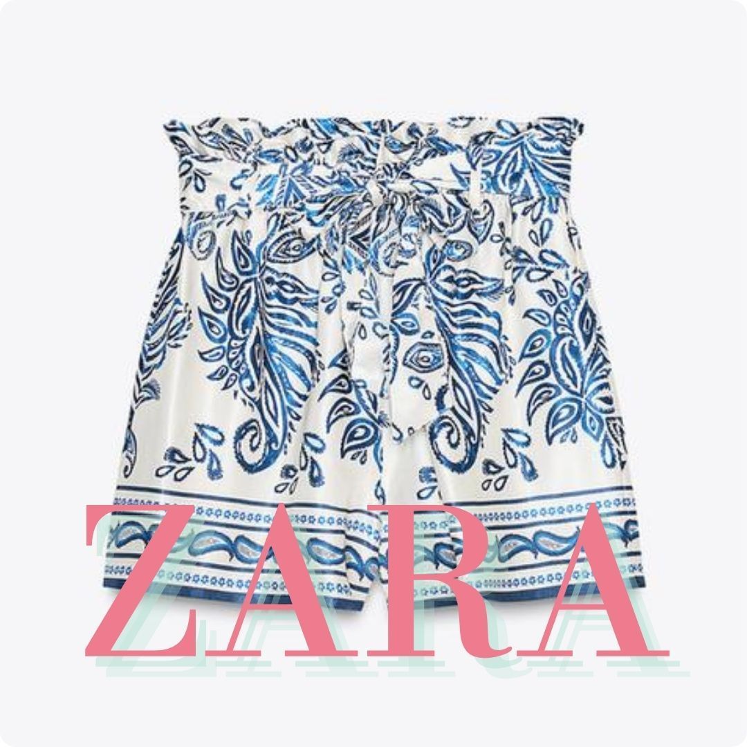 ZARA プリントサテンペーパーバッグバミューダパンツ 1165/040
