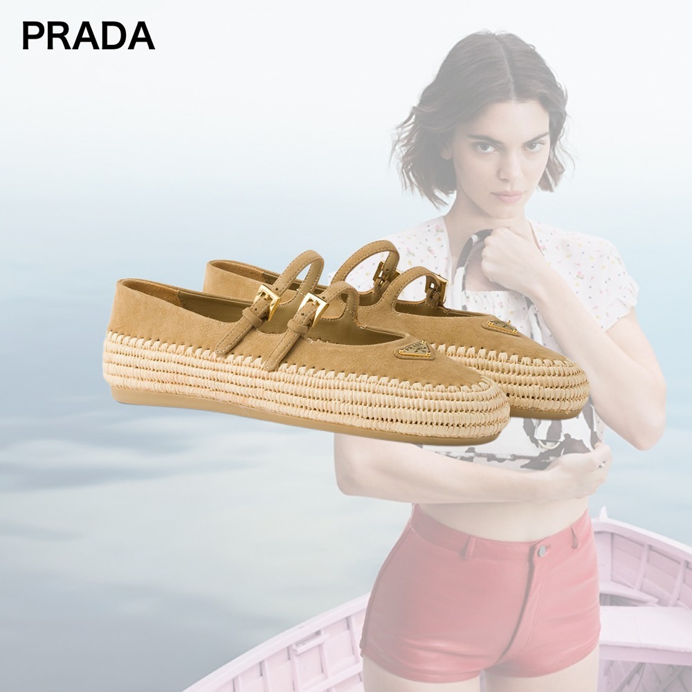 【希少】PRADA ロゴ入り ラバーソール スエード バレリーナ