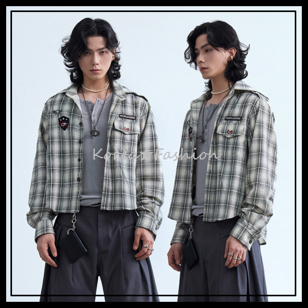 PEOPLESTYLE チェック柄 フード付き ショート丈 シャツアウター