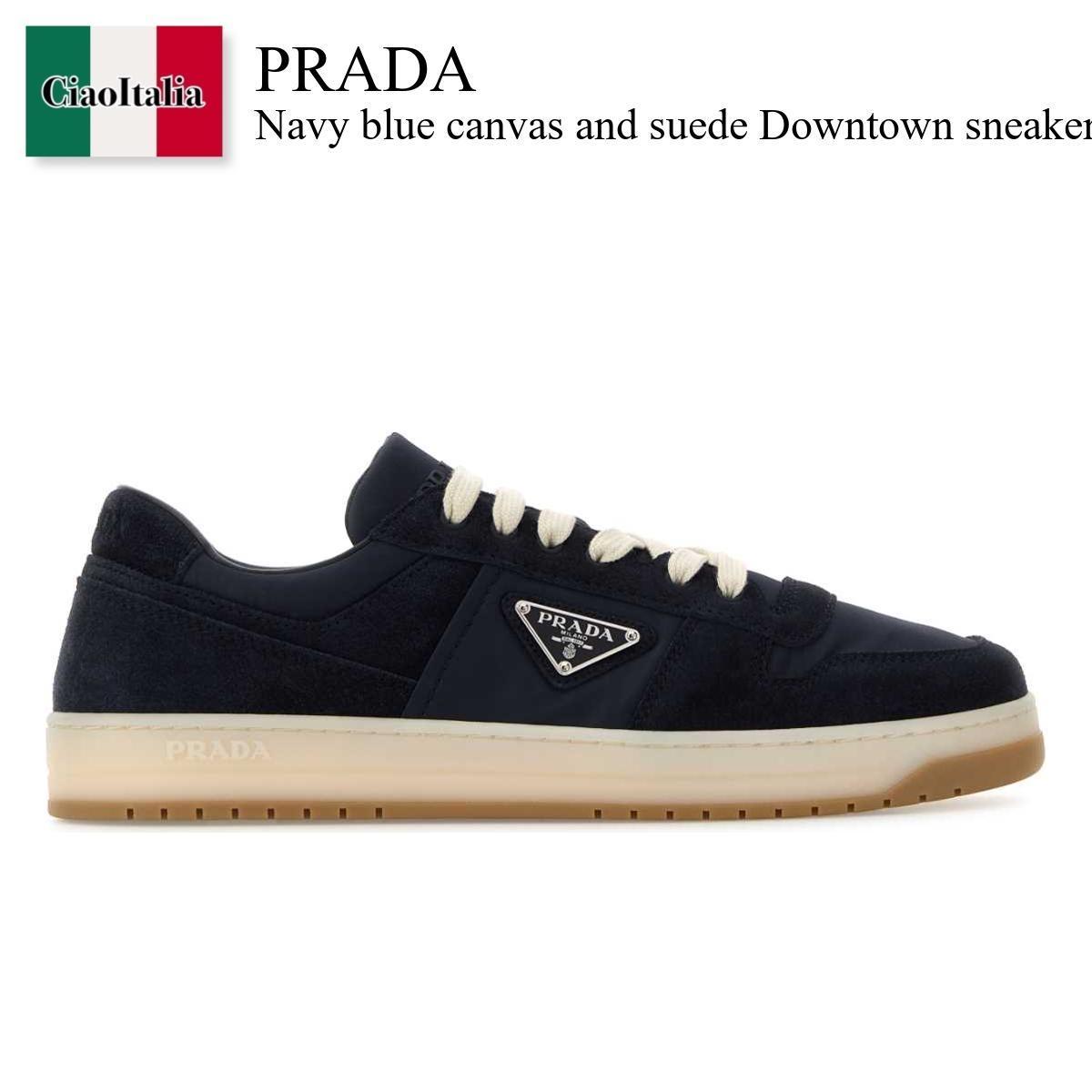 スニーカー Prada Navy Blue Canvas And Suede Downtown Sneakers