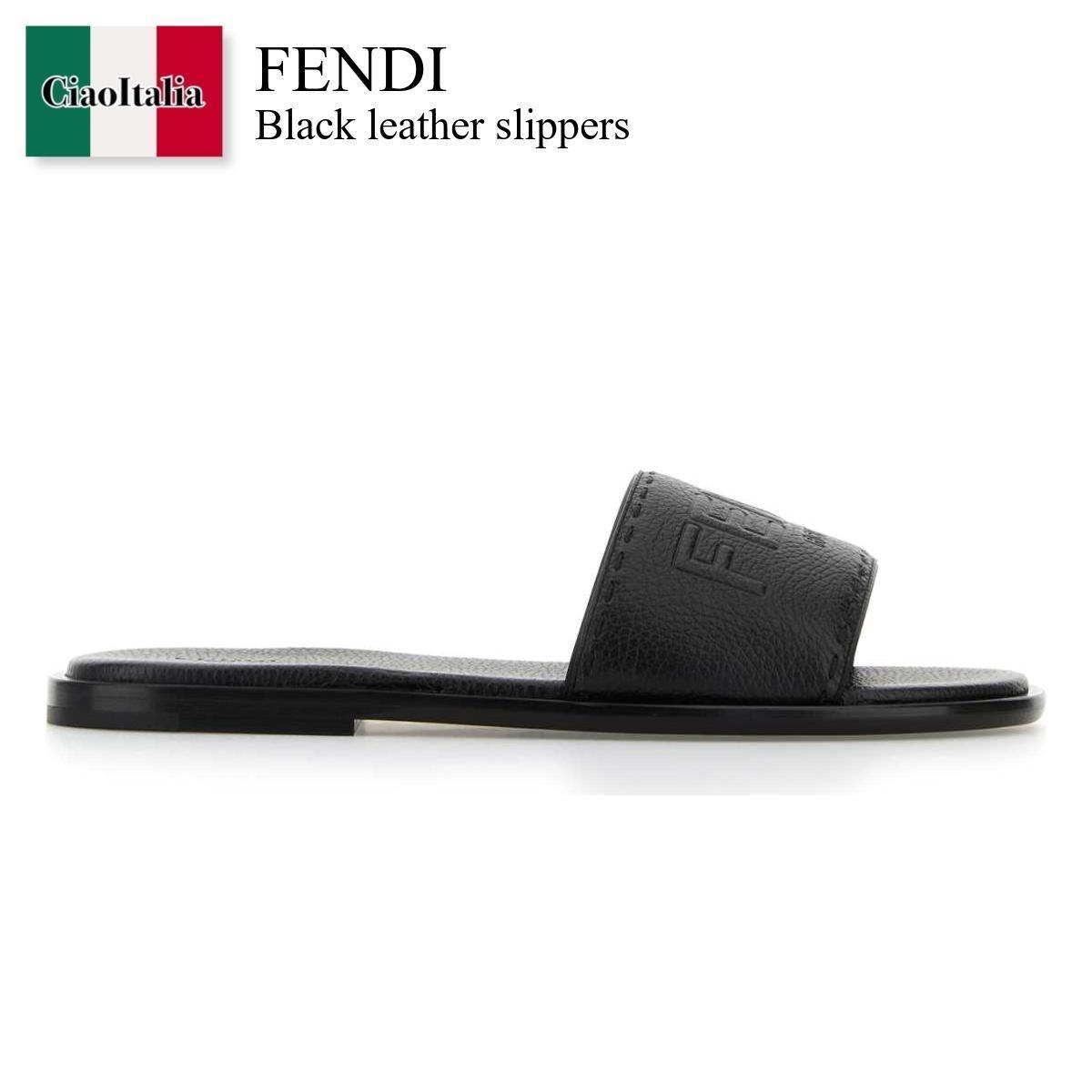 サンダル Fendi Black Leather Slippers