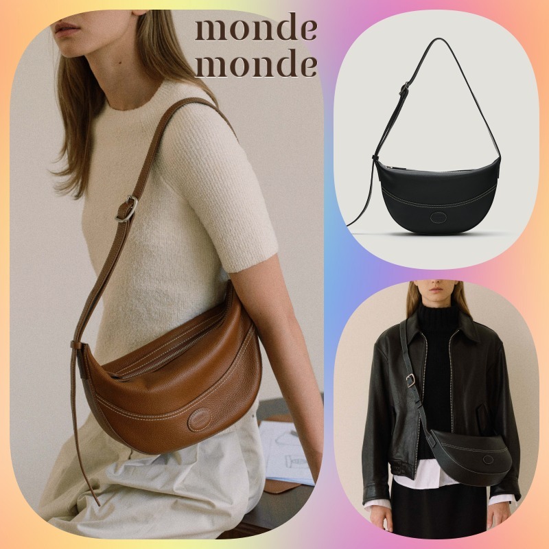 【mondemonde】人気/送料税込 Soft leather half moon cross bag