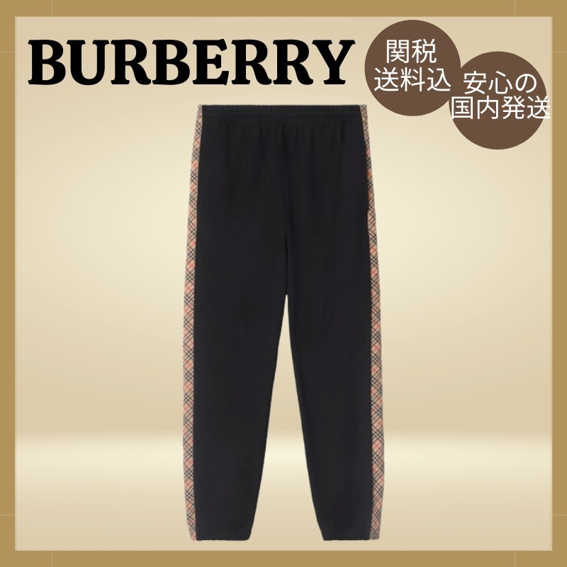 ★Burberry★ Black チェック柄コットンジョギングパンツ