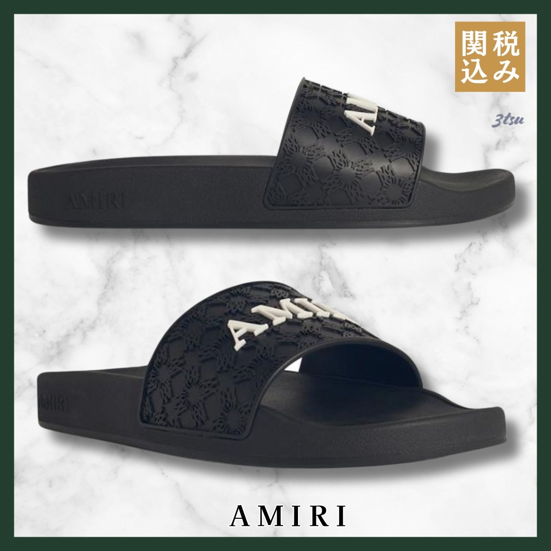 AMIRI★ロゴエンボス加工 オープントゥ スライド サンダル Black