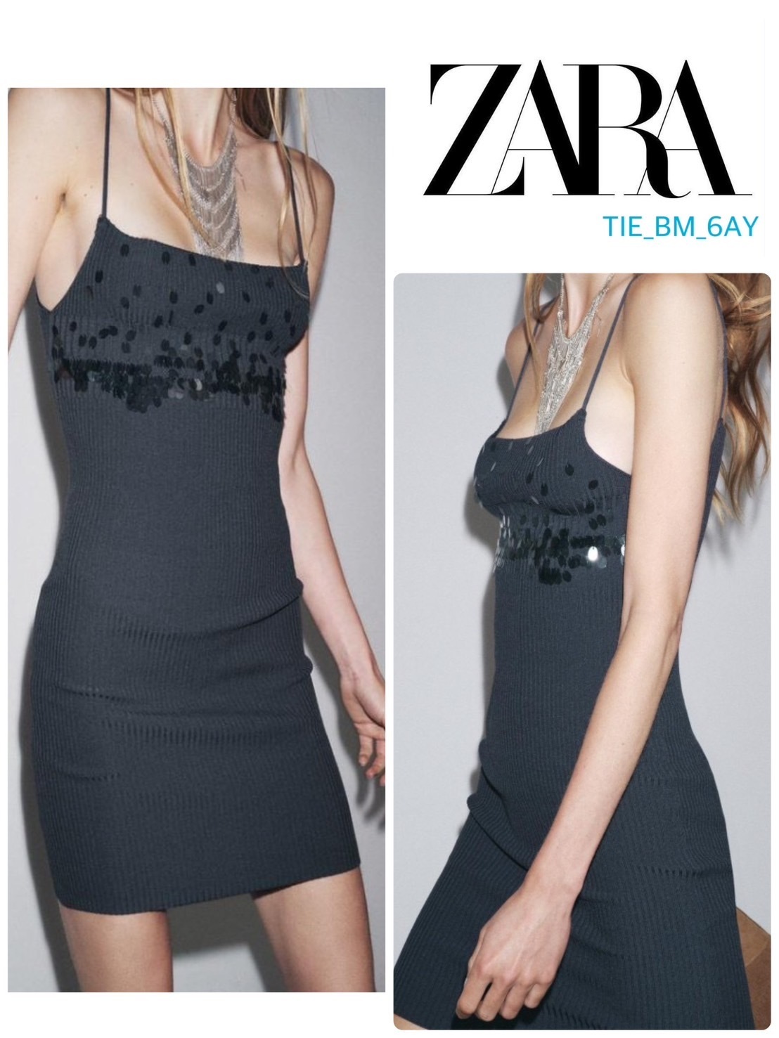 スペイン発送 ZARA スパンコールリブドレス 上品カジュアル 新作