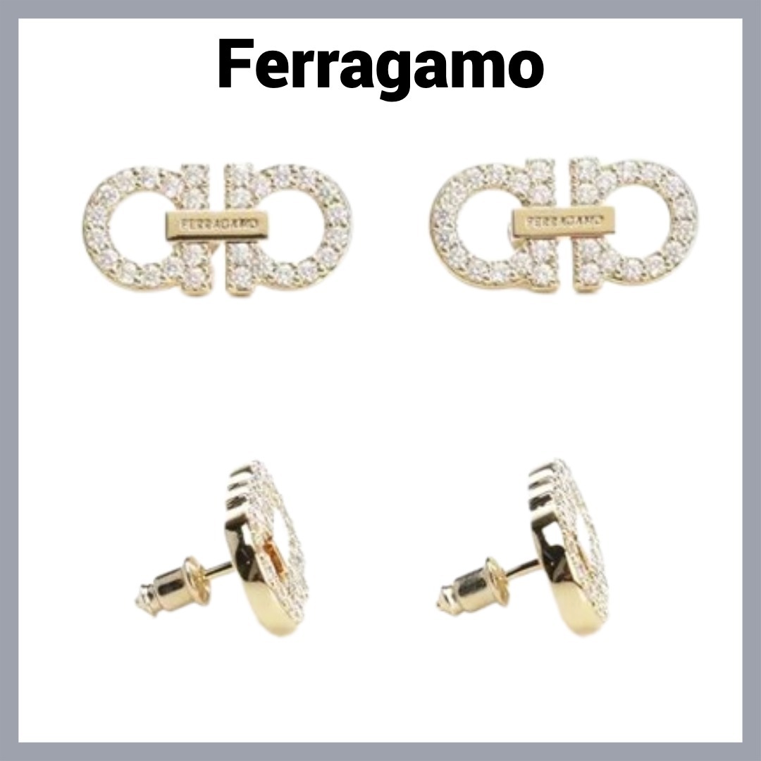 【Ferragamo】ダブル Gancini クリスタル付き イヤリング