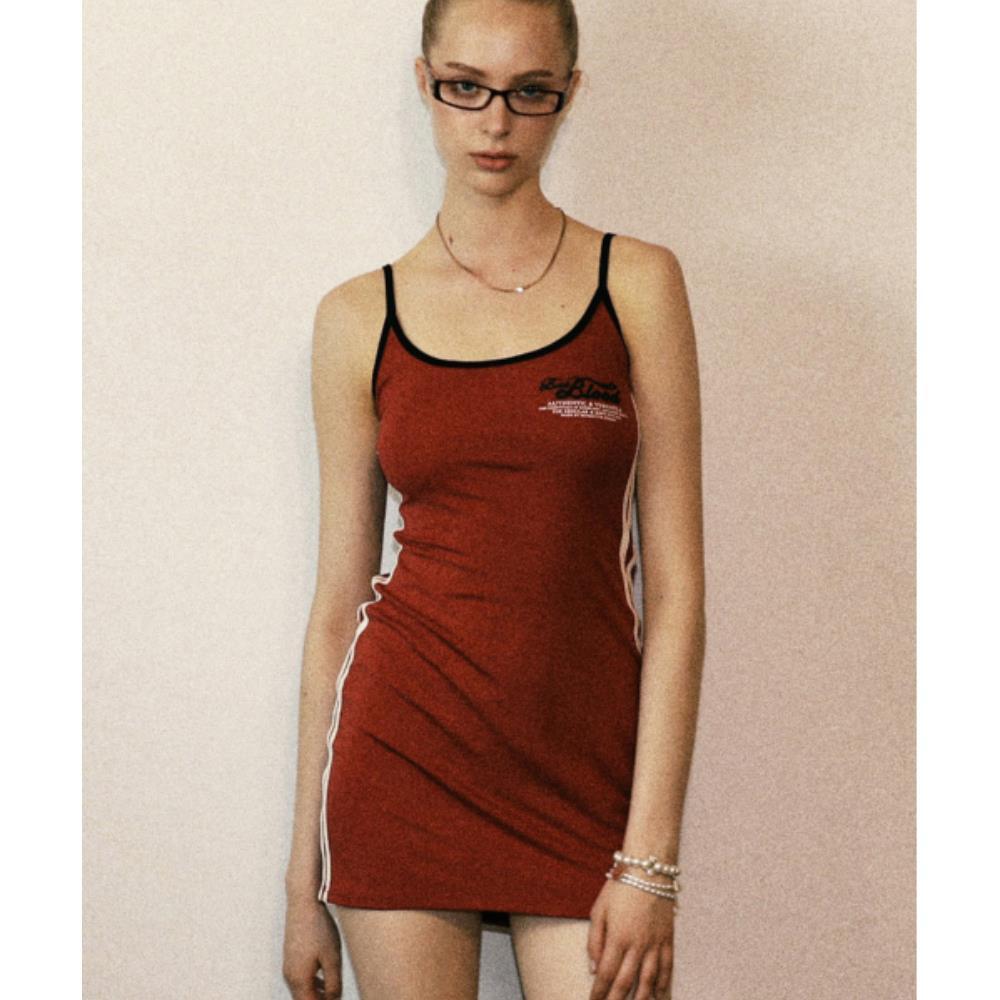 ◆BADBLOOD◆ Vintage Logo Spaghetti String Mini Dress Red w-