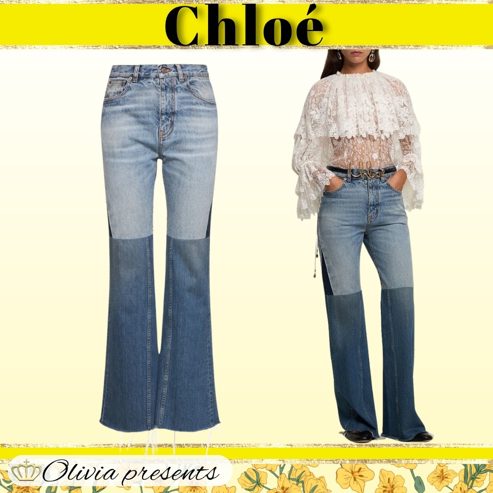 【Chloe】パッチワークデニムのフレアジーンズ