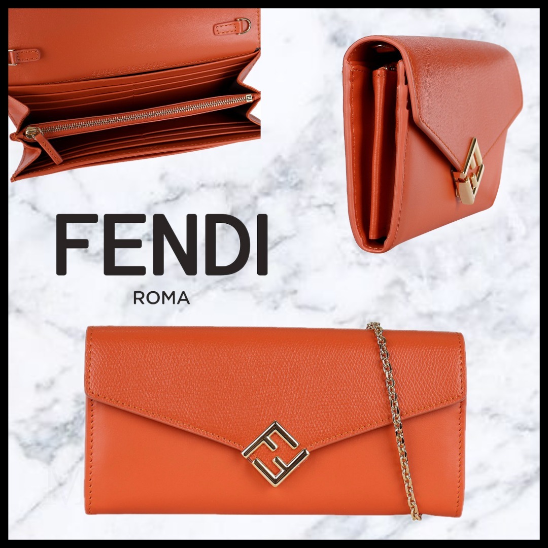 新作【FENDI】 FFダイヤモンド チェーン付き 長財布 8M0365ALV4