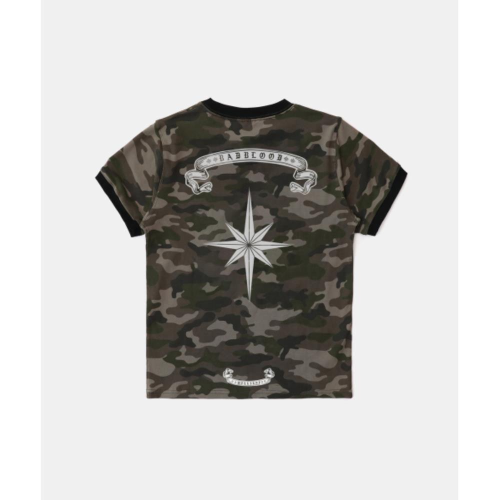 ◆BADBLOOD◆ Cosmo Reflective Ringer T-Shirt Green Camo w-te