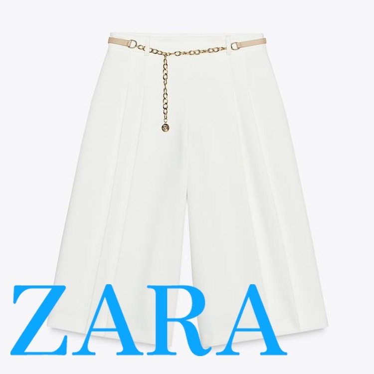 【ZARA】ダーツ＆ベルト付きロングバミューダパンツ3175/597/712