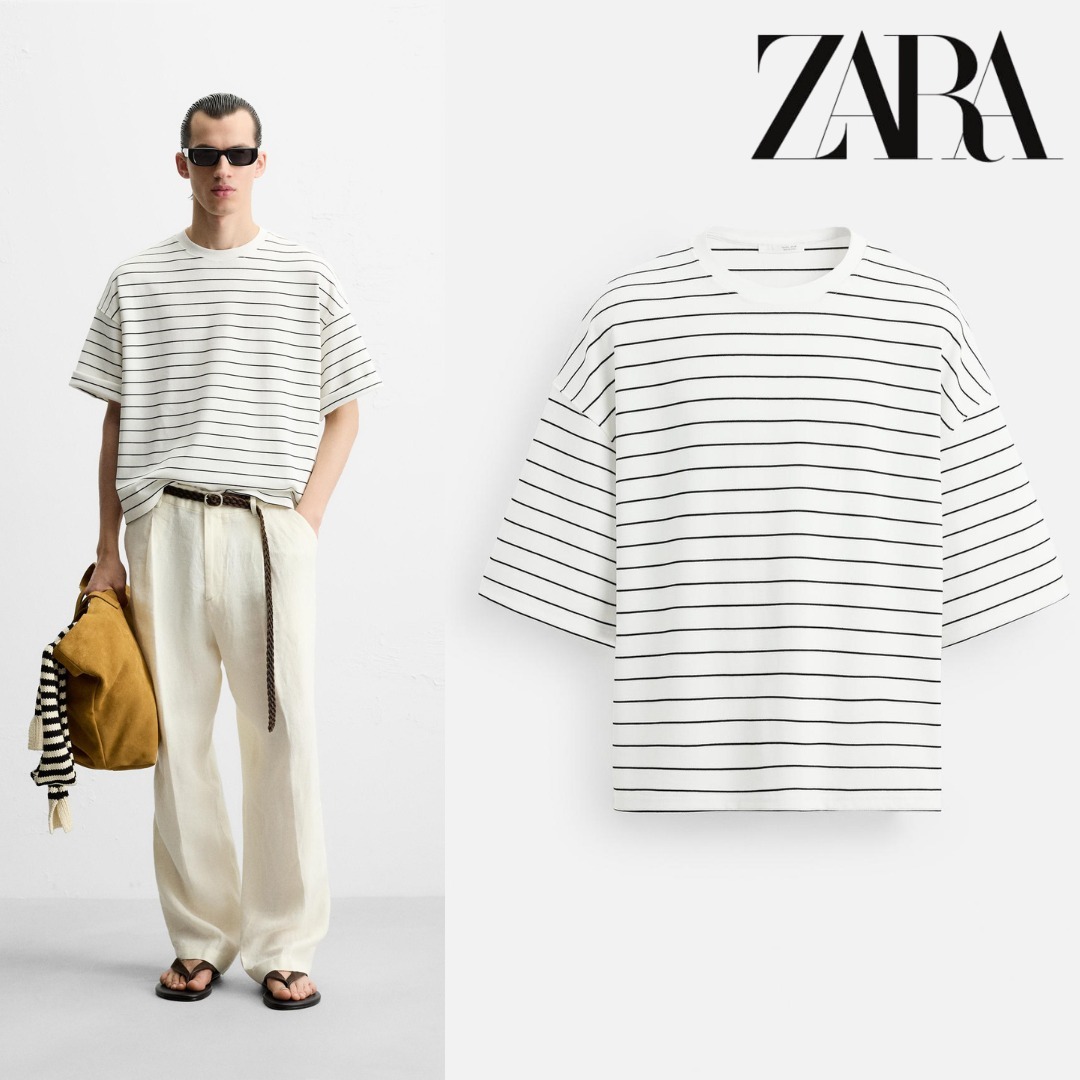 ［ZARA］ストライプ柄ボクシーフィットＴシャツ