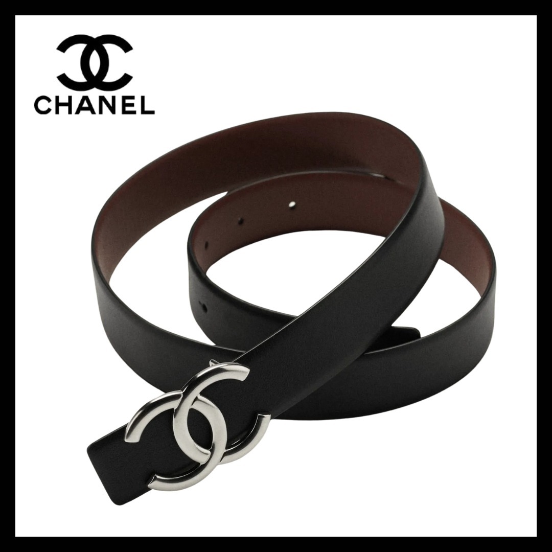 洗練を極める一本【CHANEL】Calfskin Belt Black Burgundy