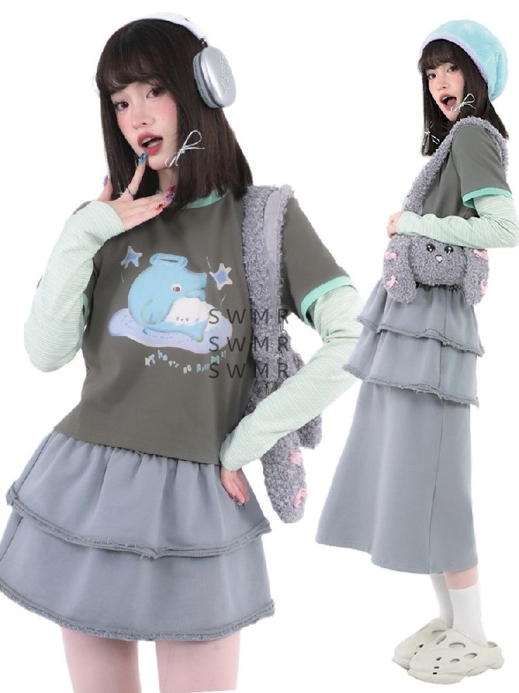 ワンピース Hashtag DDD Detachable Gray Long Short Sweatshirt Dresses