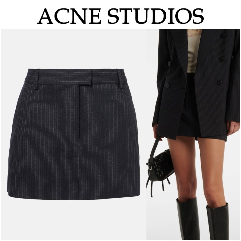 【Acne Studios】ストライプのウールとコットンのミニスカート