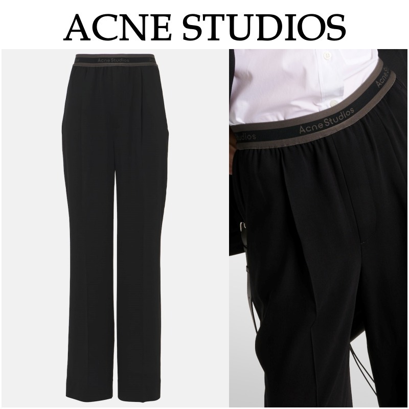 【Acne Studios】ロゴ入りミッドライズワイドレッグパンツ