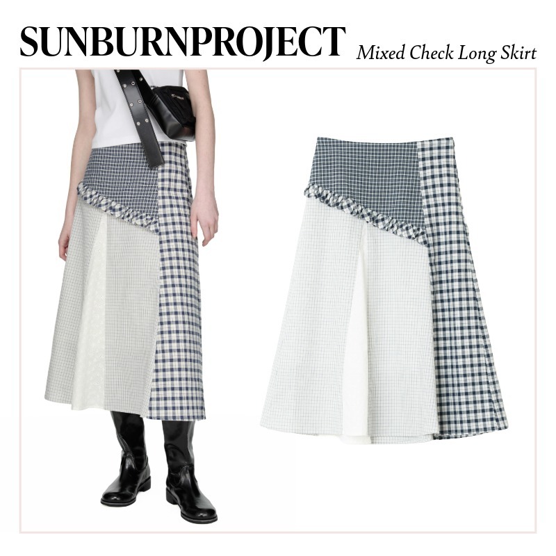 スカート [SUNBURNPROJECT] Mixed Check Long Skirt