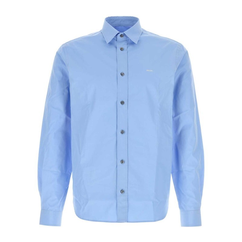Tシャツ・カットソー PRADA Cerulean blue poplin shirt (UCN611SWMO10IV F0YRX)