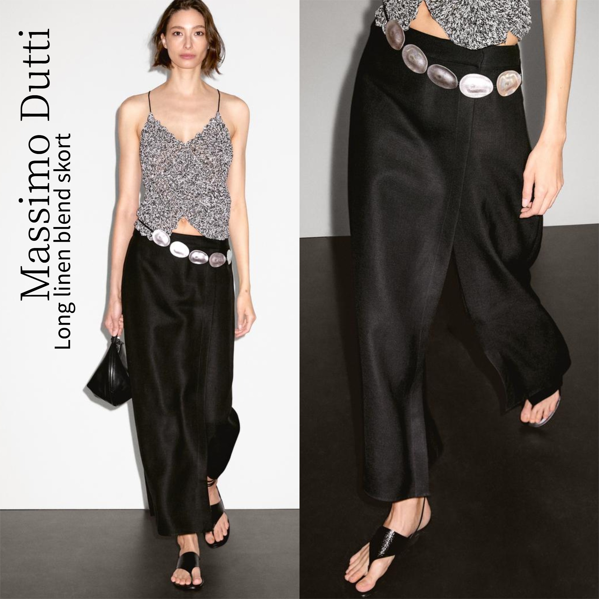 【Massimo Dutti】Long linen blend skort
