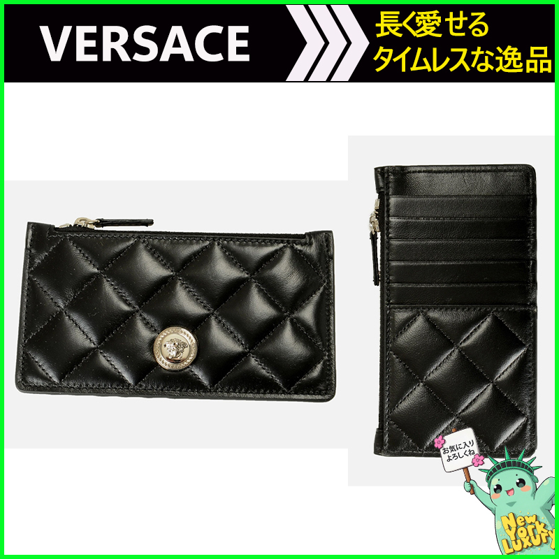Versace★素敵！Black Quilted Leather Medusa Head Card Case