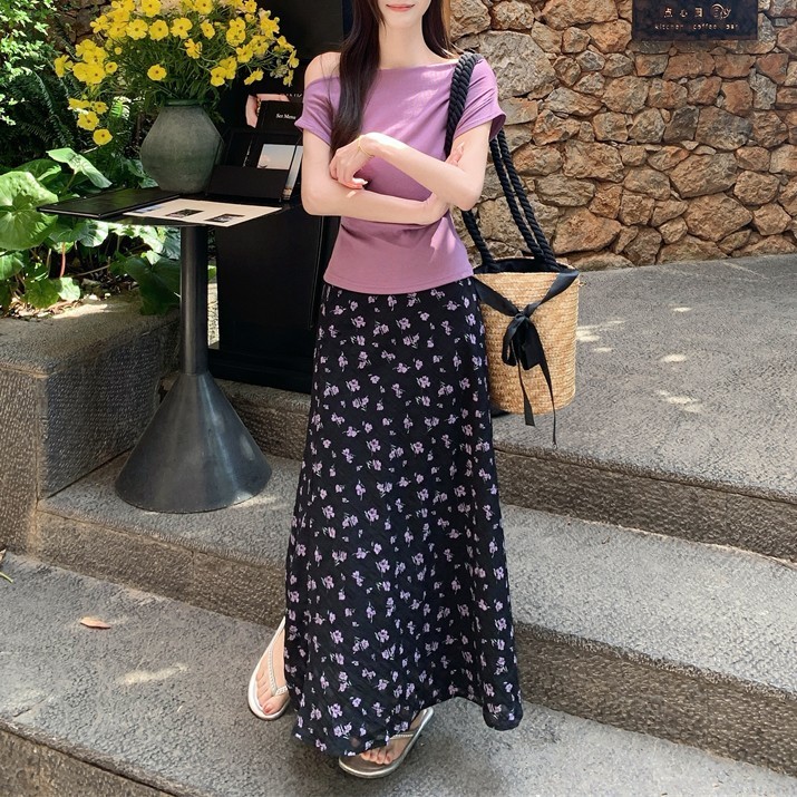 セット ワンショルダー 半袖 Tシャツ ハイウエスト スカート 3