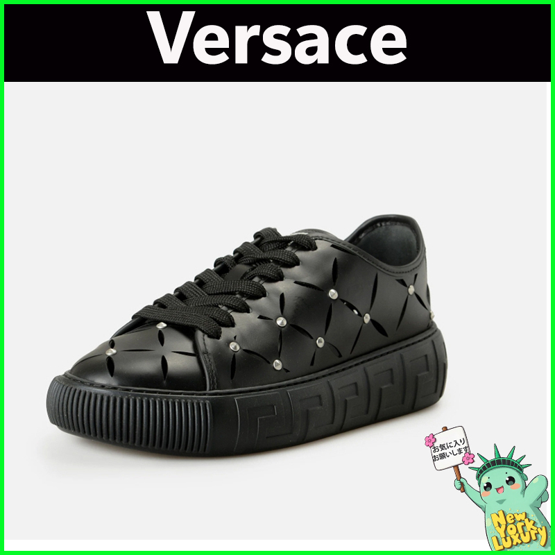 Versace★素敵！Black Perforated Leather Sneakers