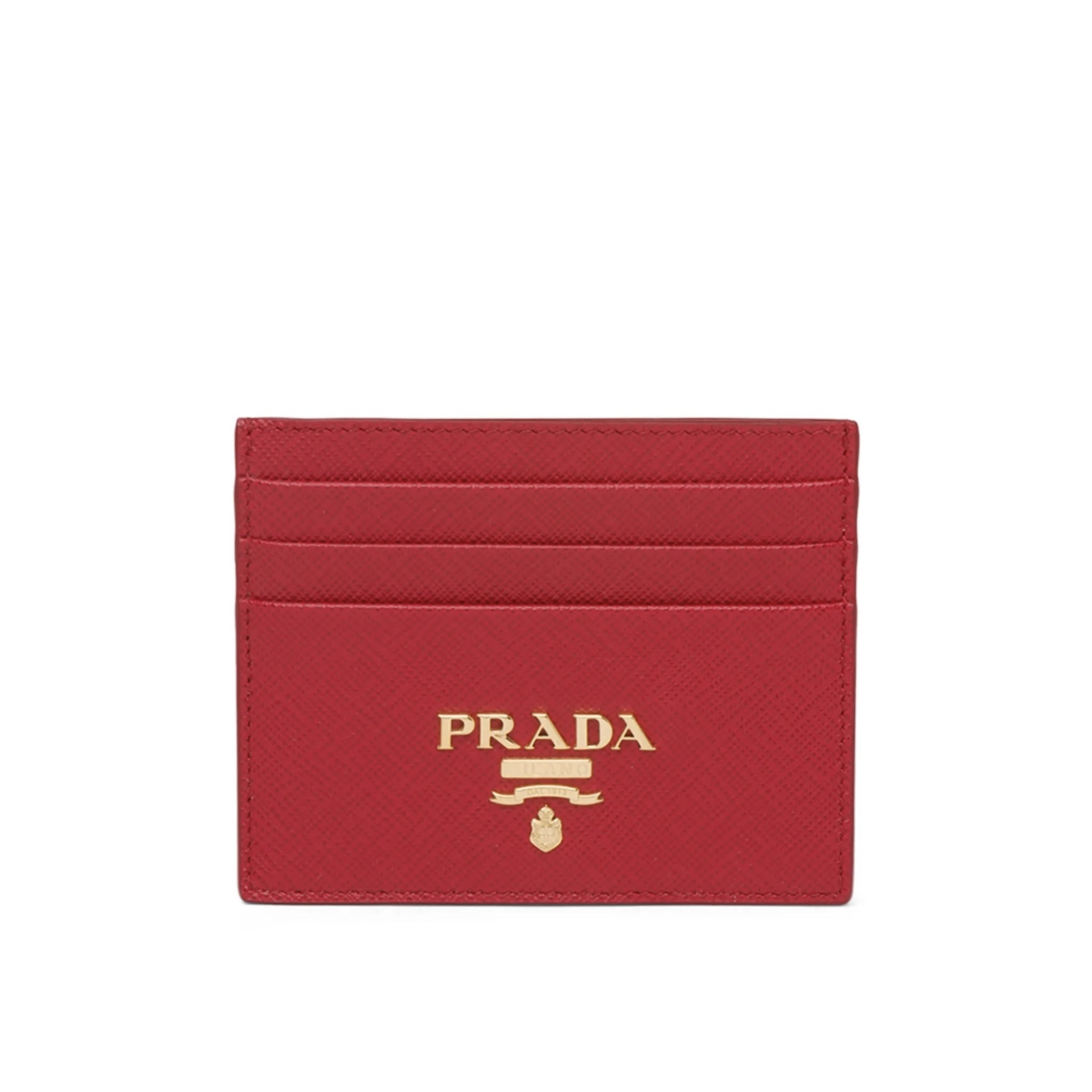 PRADA サフィアーノ ロゴカードケース レッド