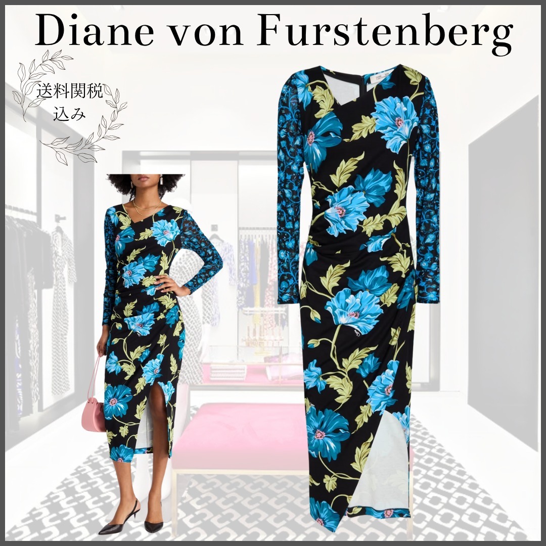 【DIANE VON FURSTENBERG】フローラルプリントミディワンピース