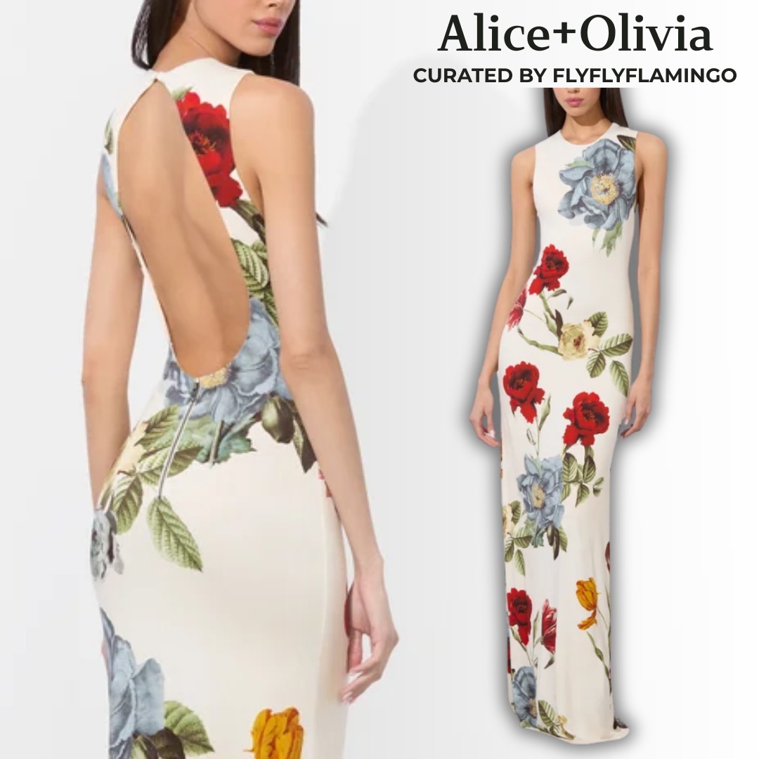【Alice+Olivia】DELORA 花柄 オープンバック マキシ丈 ドレス