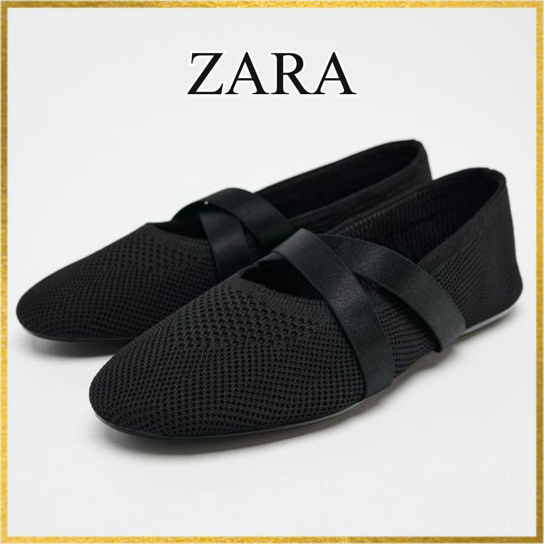 ZARA｜クロスデザイン バレリーナシューズ 軽やか 大人可愛い 黒