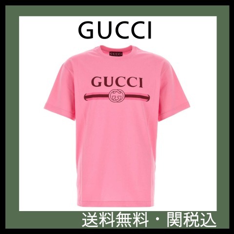 【関送込】GUCCI ピンクロゴ プリント ジャージ T シャツ