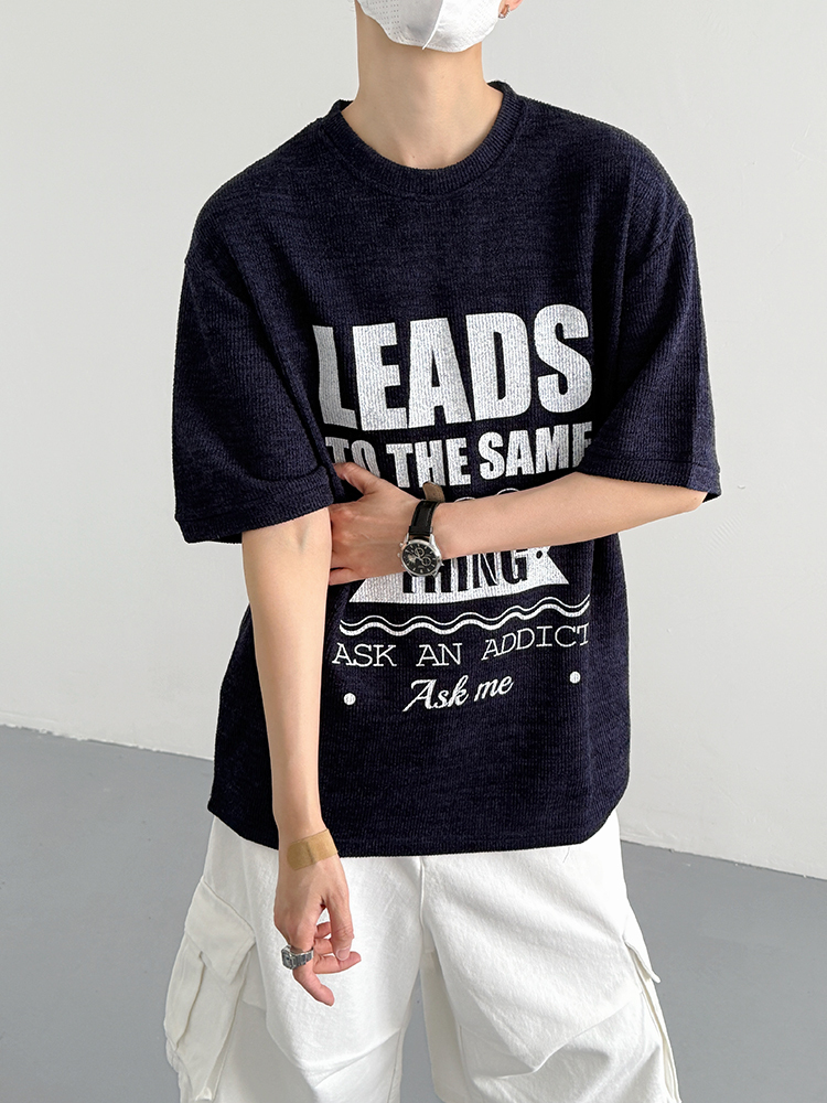 レターロゴ ワッフル Tシャツ 2色 半袖 ルーズ トップス nr9565