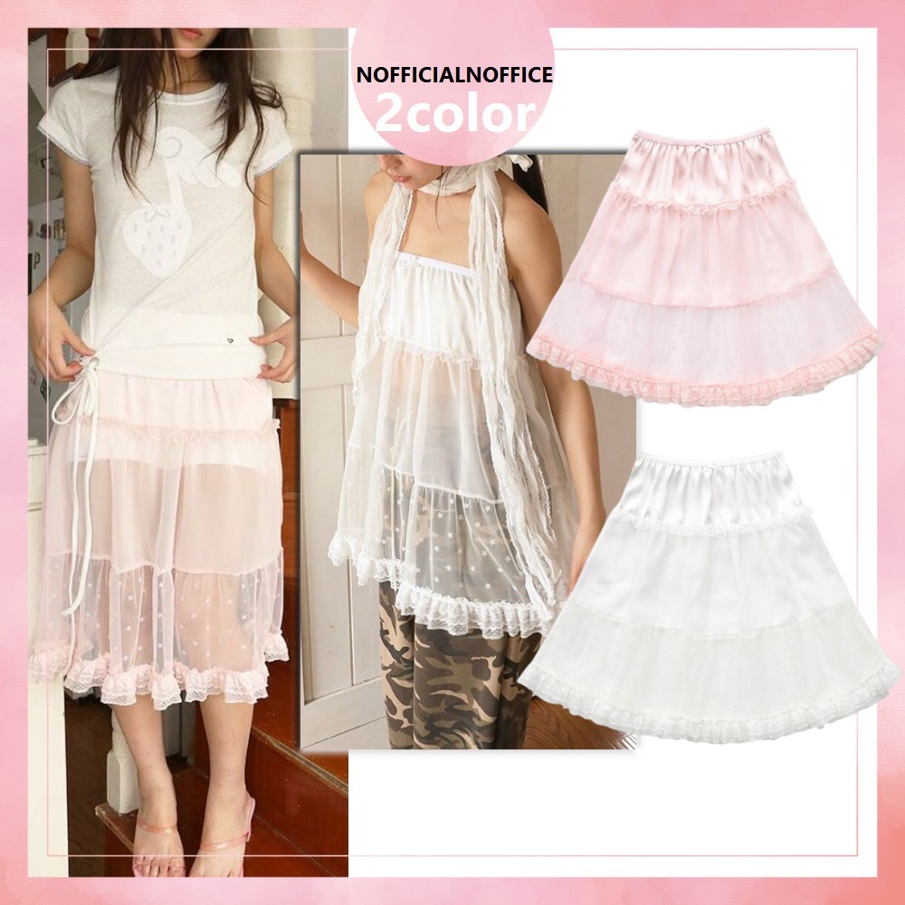 NOFFICIALNOFFICE★韓国★LACE TRIMMED THREE TIER SKIRT/追跡付