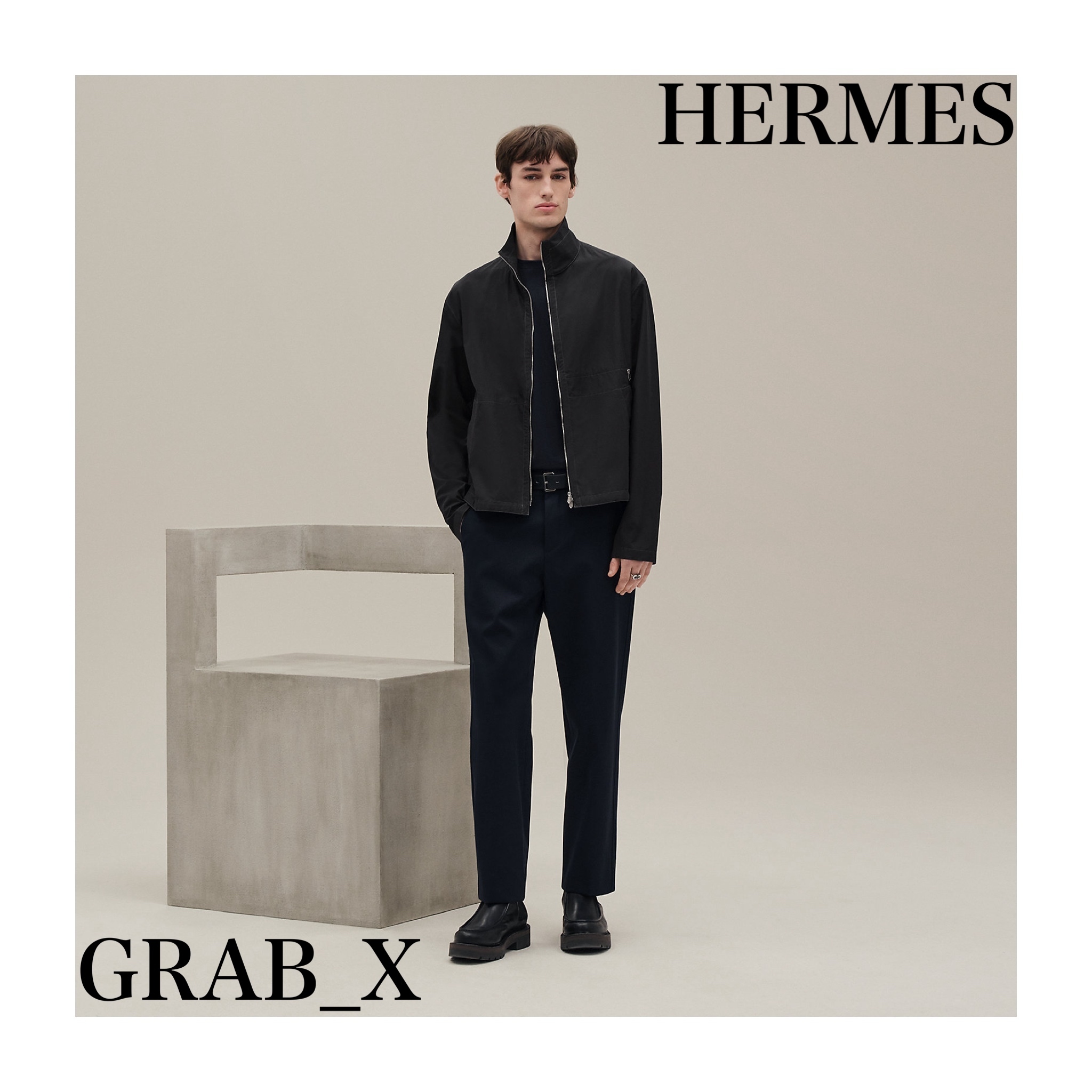 【HERMES】ハイネックジップアップ・シャツブルゾン 絹100%