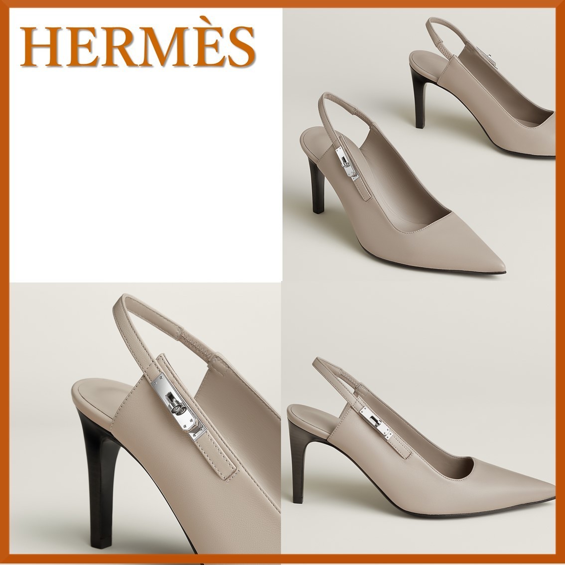 【ケリーバックルが上品】HERMES スリングバック パンプス 8cm