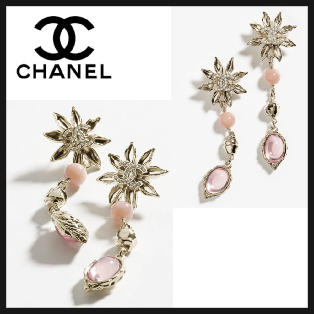 【ロゴフラワー×ピンクストーンが可愛い☆】CHANEL ピアス