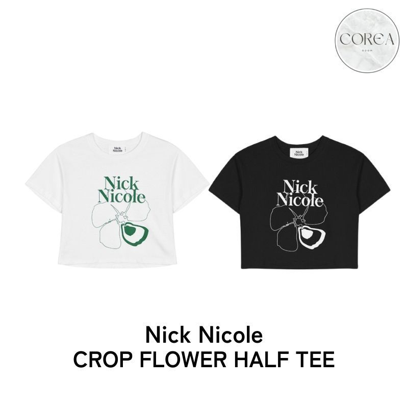 【Nick Nicole】CROP FLOWER HALF TEE 2COLOR