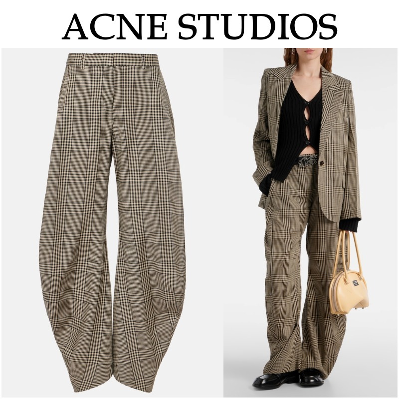 【Acne Studios】チェック柄ミッドライズバレルレッグパンツ
