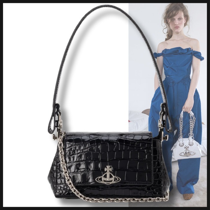 【Vivienne Westwood 】上質クロコ型押し 黒HAZELレザーバッグ