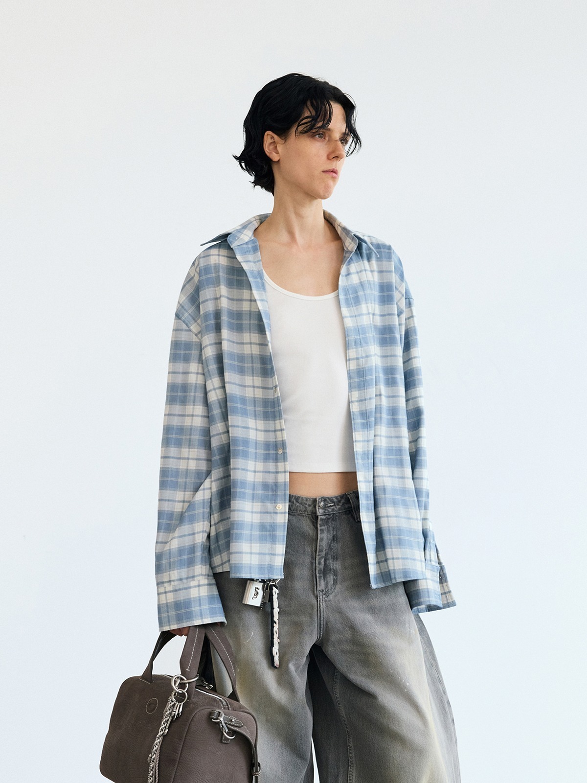 PEOPLESTYLE レトロ チェックルーズ 長袖 シャツ トップス