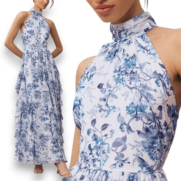 華やかエレガンス フローラル シフォン マキシドレス by BHLDN